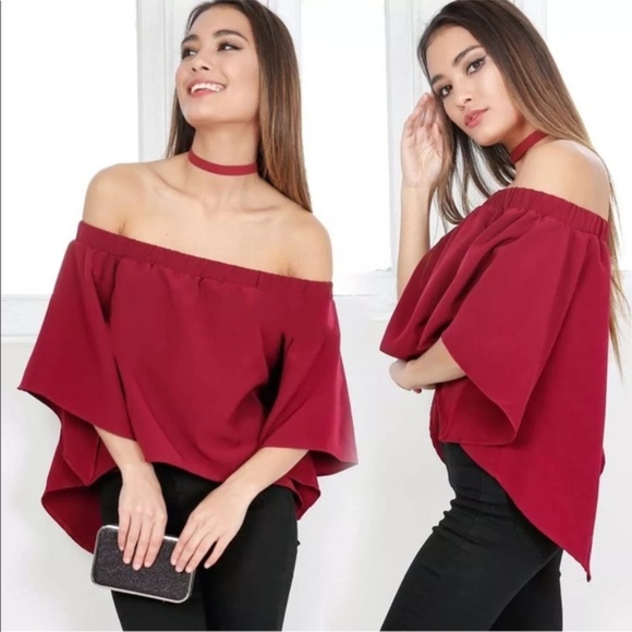 Tops - Red Off The Shoulder Blouse